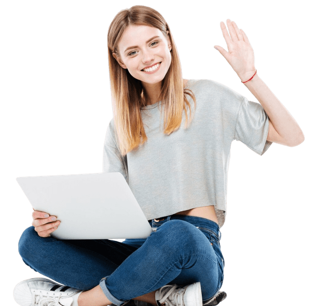 Smiling woman using laptop